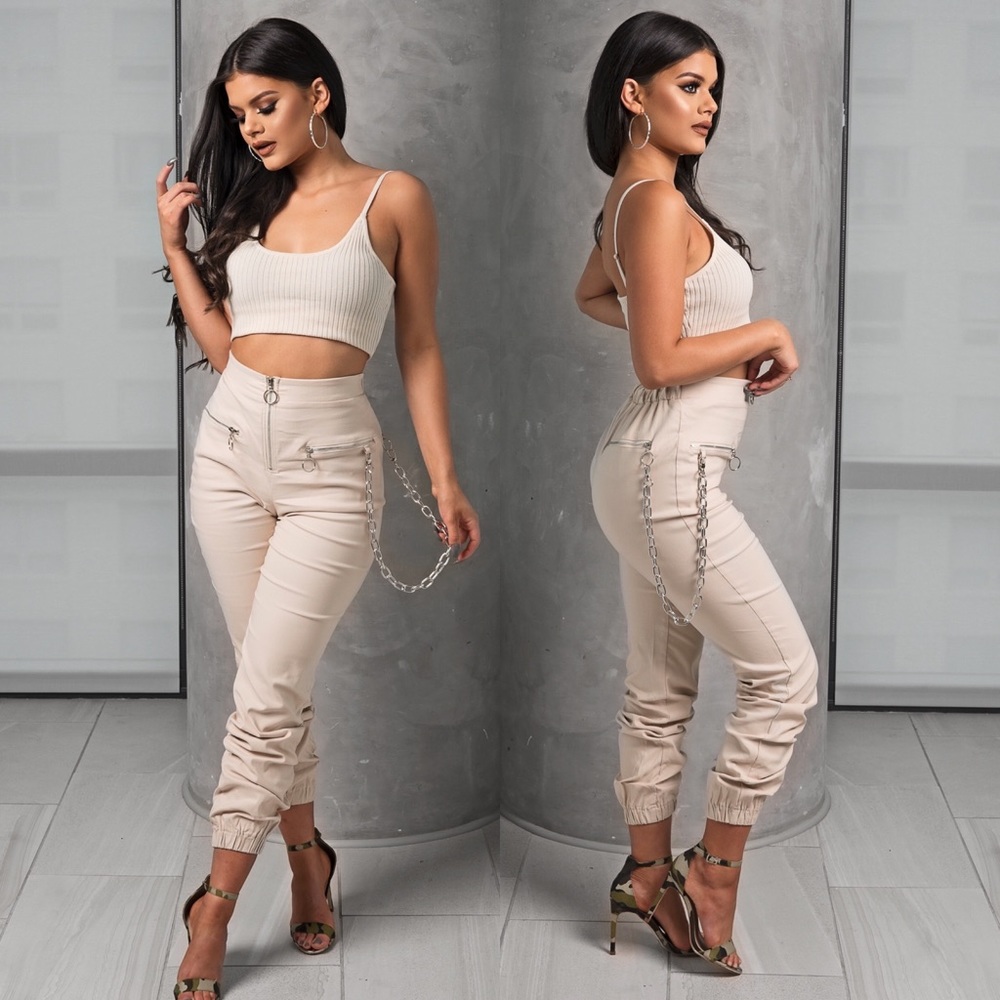 Light Khaki High Waist Cargo Pants